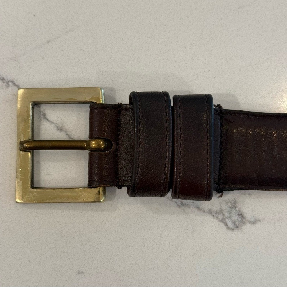 Coach Cowhide Leather Solid Brass Square Buckle Dark Brown Belt #7602 Sz 38 EUC - Picture 10 of 13